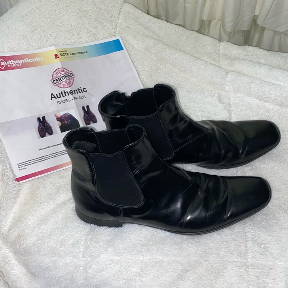 Prada authentic Black Leather Chelsea boot, size 8.